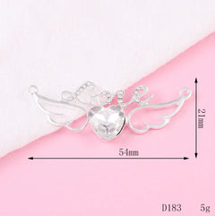 Crystal Heart Necklace - Angel Wings Design