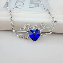 Crystal Heart Necklace - Angel Wings Design