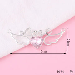 Crystal Heart Necklace - Angel Wings Design