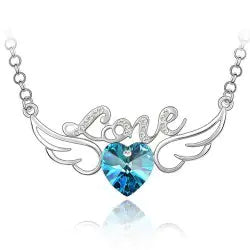Crystal Heart Necklace - Angel Wings Design