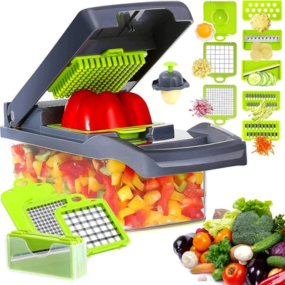 Defense Seven- 14 in 1 Kitchen Tool Multipurpose very fine chopper vegetable cutter onion veggie chopper with container and lid veggie slicer and chopper