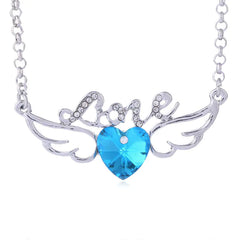 Crystal Heart Necklace - Angel Wings Design